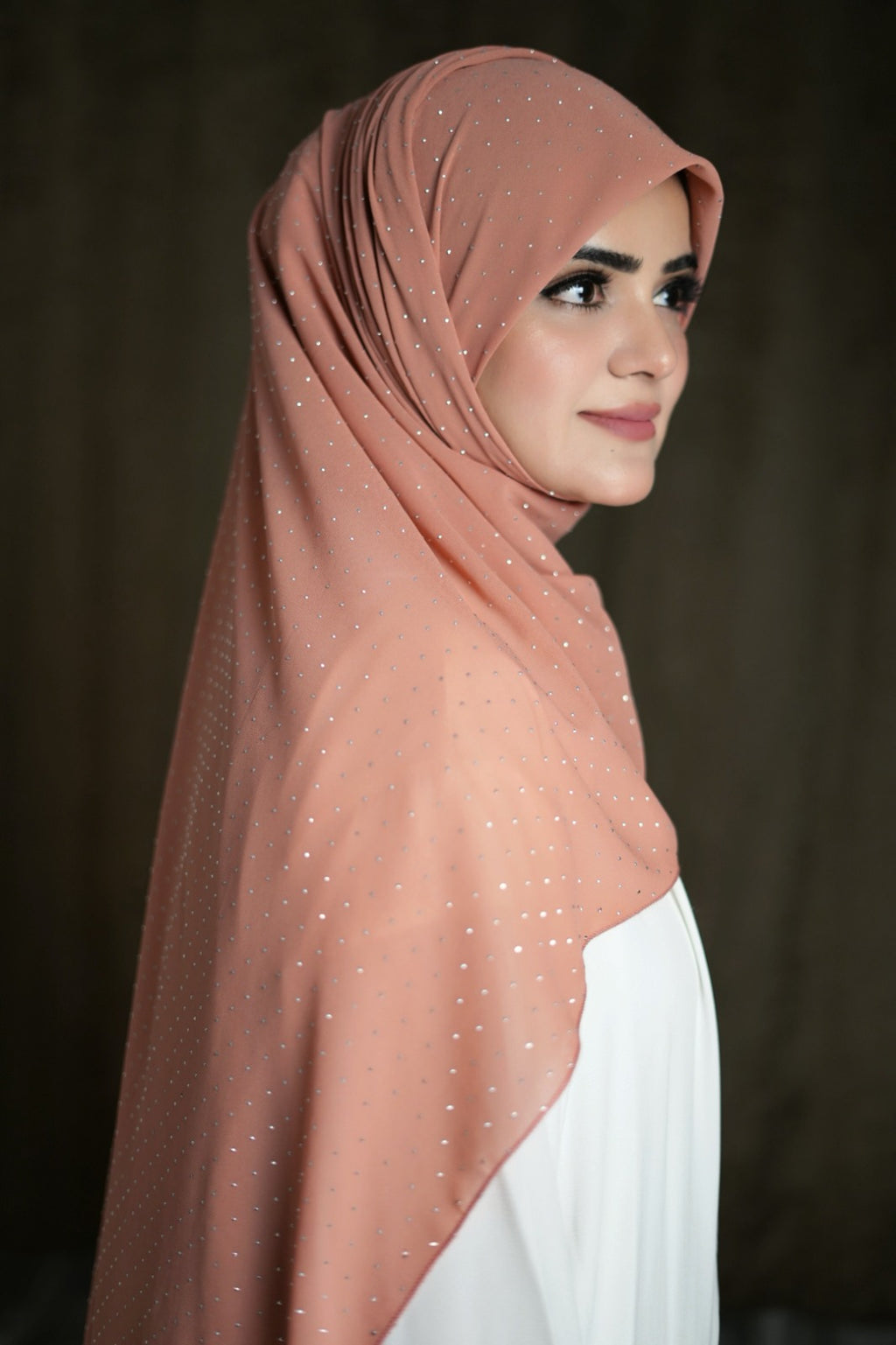 Pastel Peach Silver | Stone Hijab